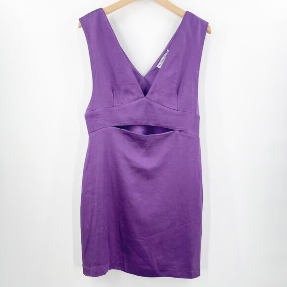 ENDLESS ROSE Dress Size Large NWT Boutique Ethel Purple Satin Cut Out Bodycon - Picture 1 of 16